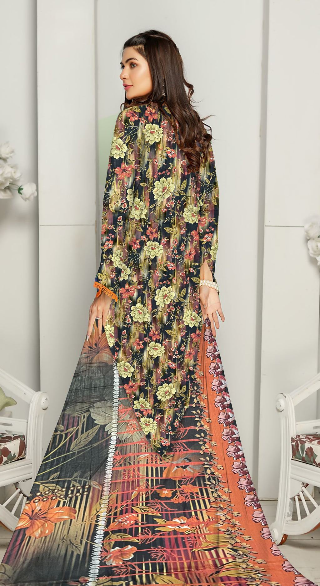 YASHFA NOOR PRINTED LAWN DABI JACQUARD ALLOVER STYLE COLLECTION (3D BANA DORA ) 3PC UNSTICHED YDJ10