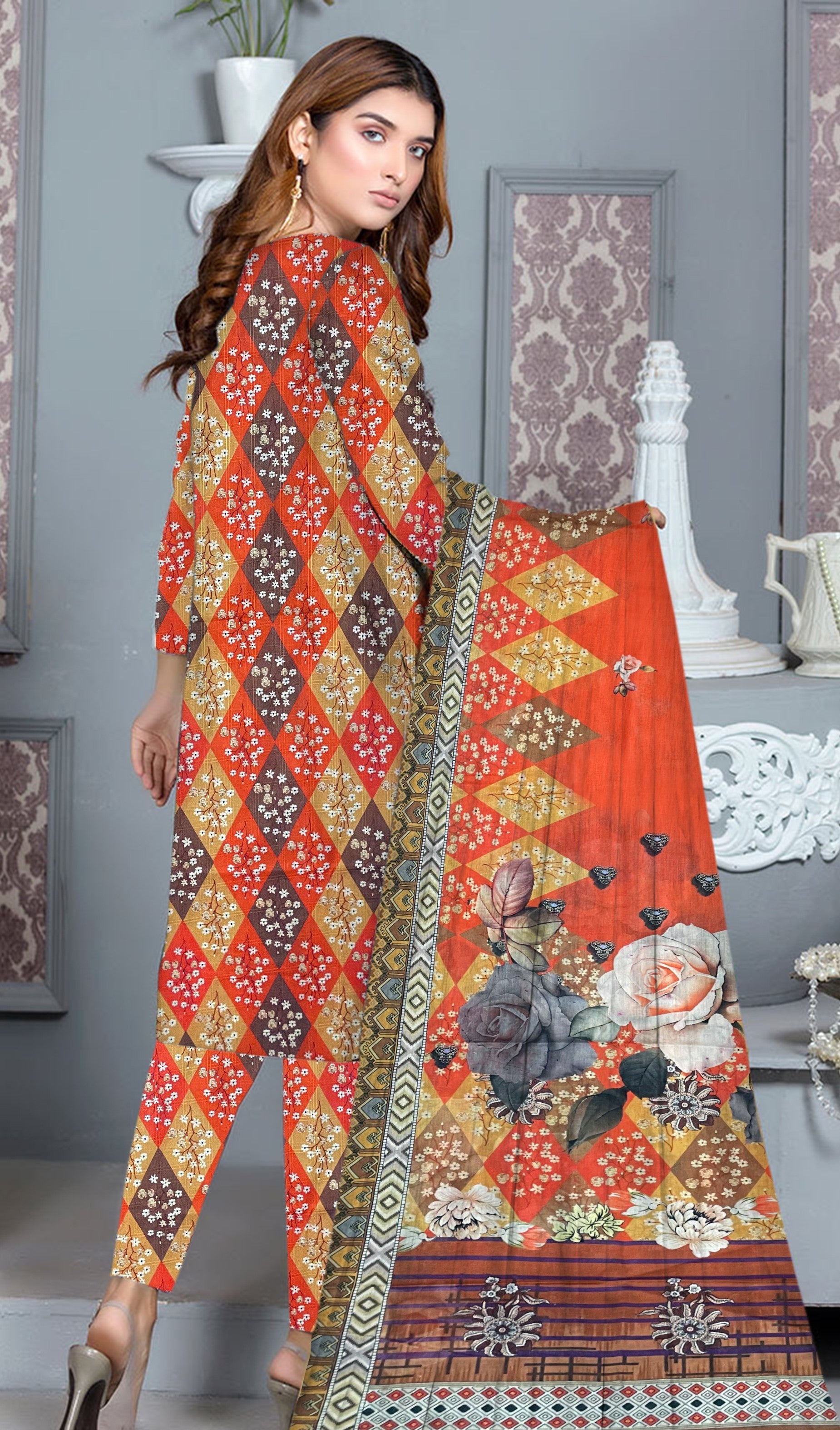 YASHFA NOOR PRINTED LAWN DABI JACQUARD ALLOVER STYLE COLLECTION (3D BANA DORA ) 3PC UNSTICHED YDJ11