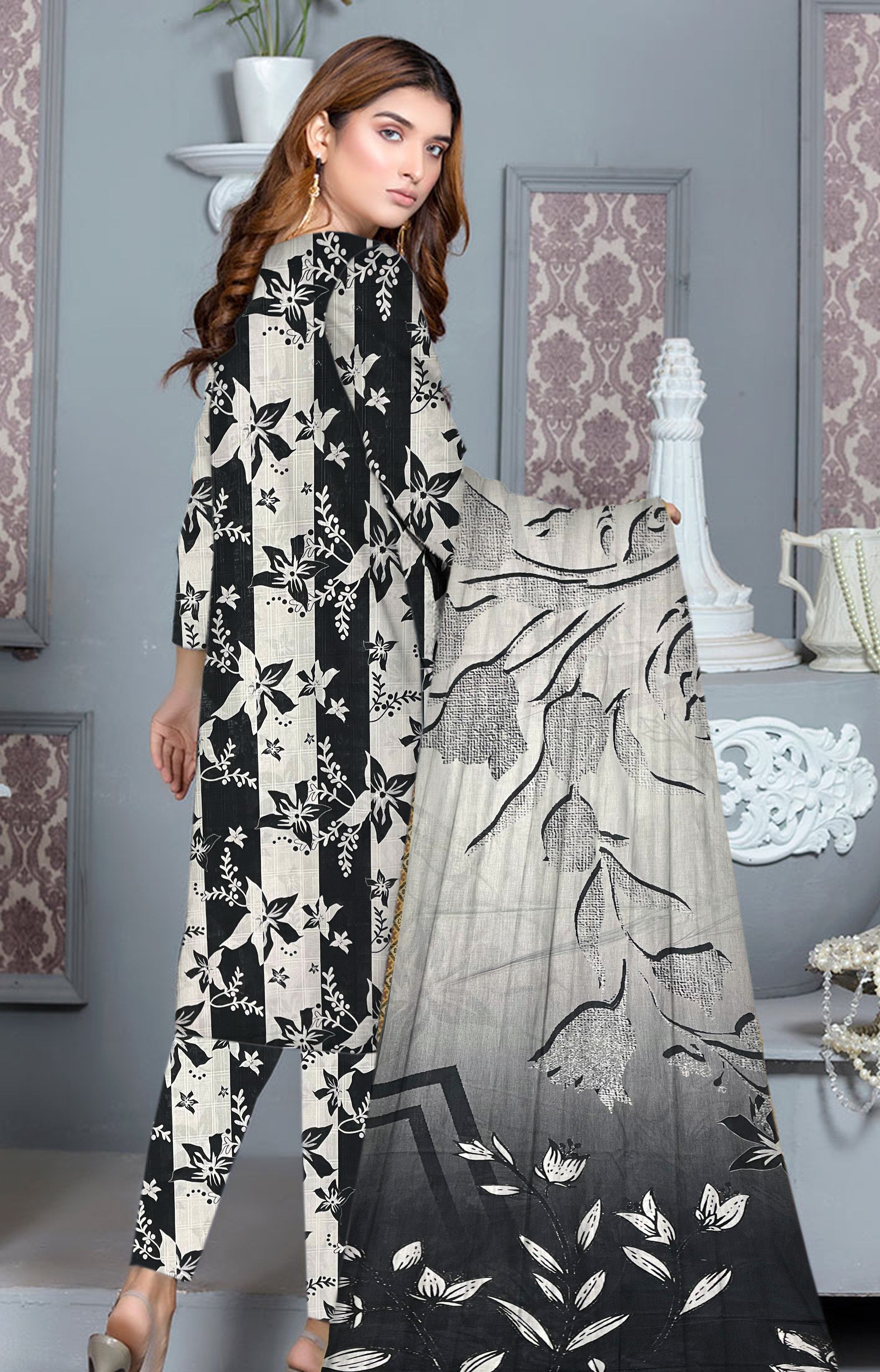 YASHFA NOOR PRINTED LAWN DABI JACQUARD ALLOVER STYLE COLLECTION (3D BAN DORA ) 3PC UNSTICHED YDJ12A