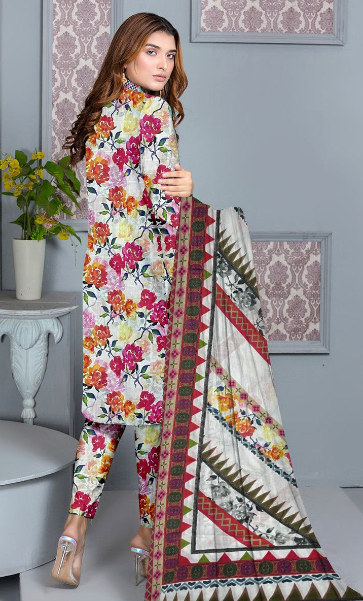YASHFA NOOR PRINTED LAWN DABI JACQUARD ALLOVER STYLE COLLECTION (3D BANA DORA ) 3PC UNSTICHED YDJ14