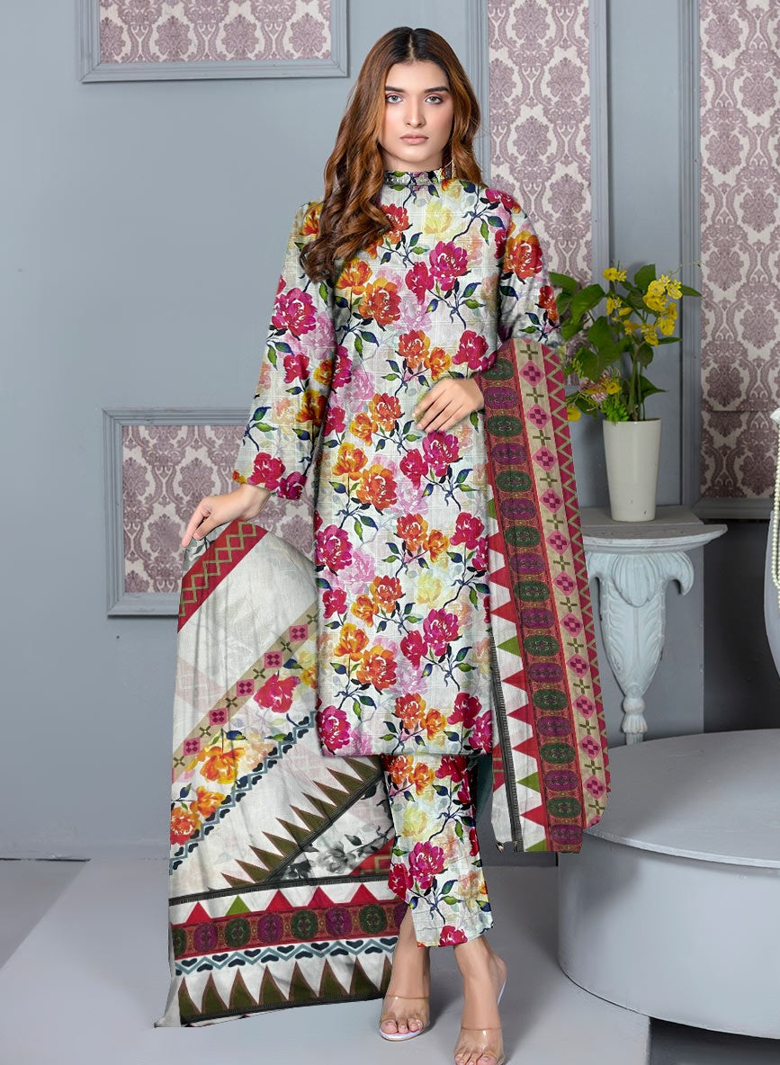 YASHFA NOOR PRINTED LAWN DABI JACQUARD ALLOVER STYLE COLLECTION (3D BANA DORA ) 3PC UNSTICHED YDJ14