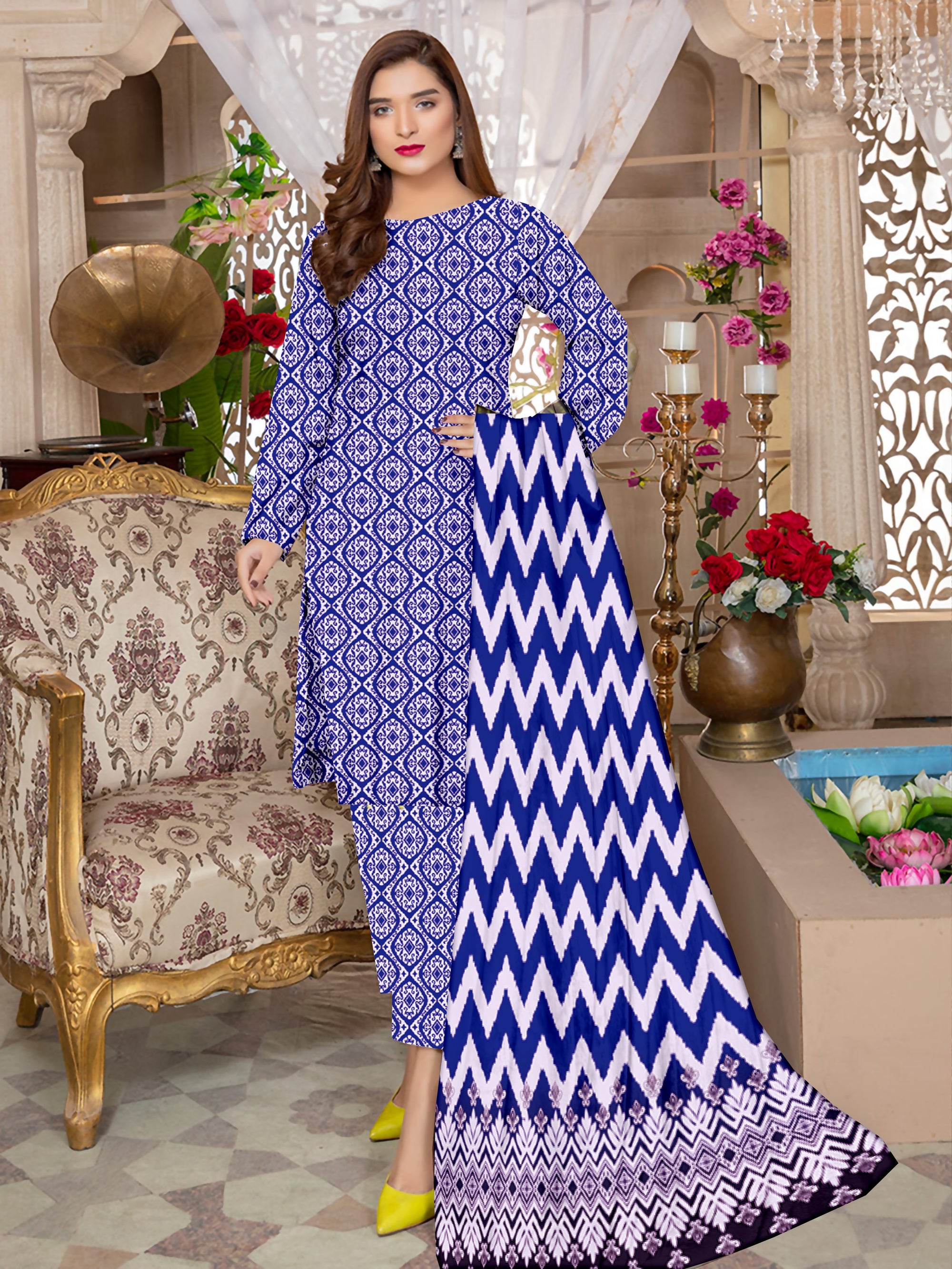 YASHFA NOOR PRINTED LAWN DABI JACQUARD ALLOVER STYLE COLLECTION (3D BANA DORA ) 3PC UNSTICHED YDJ15