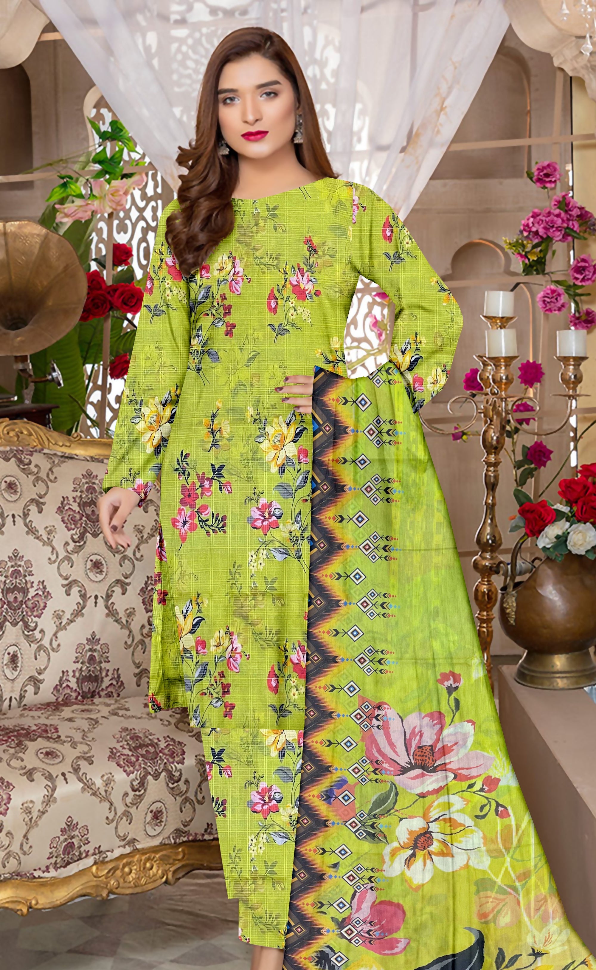 YASHFA NOOR PRINTED LAWN DABI JACQUARD ALLOVER STYLE COLLECTION (3D BANA DORA ) 3PC UNSTICHED YDJ17