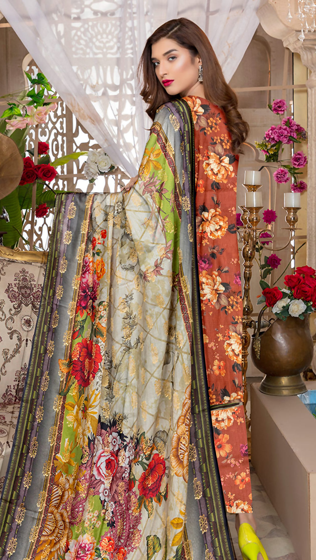 YASHFA NOOR PRINTED LAWN DABI JACQUARD ALLOVER STYLE COLLECTION (3D BANA DORA ) 3PC UNSTICHED YDJ18