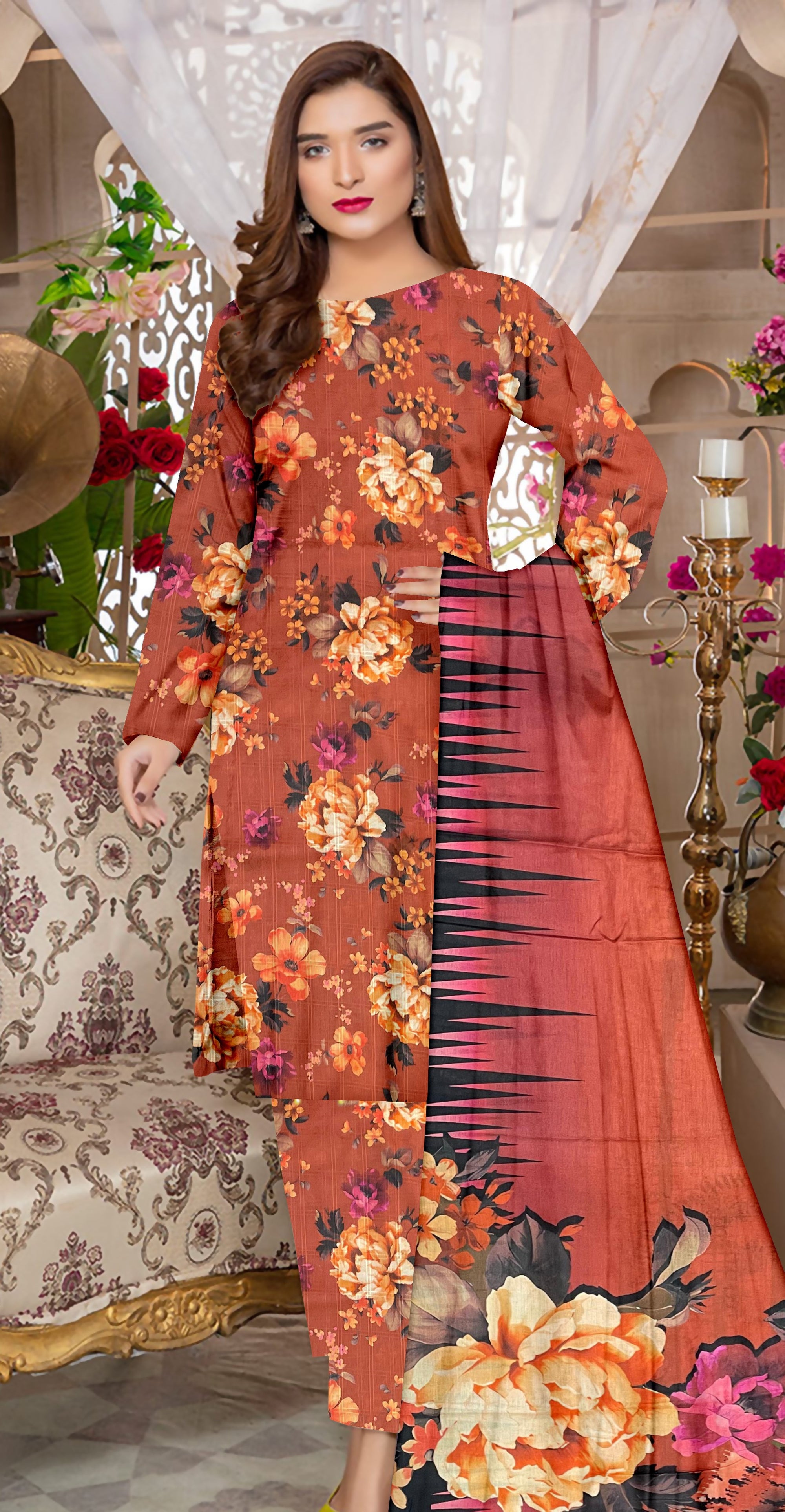 YASHFA NOOR PRINTED LAWN DABI JACQUARD ALLOVER STYLE COLLECTION (3D BANA DORA ) 3PC UNSTICHED YDJ18