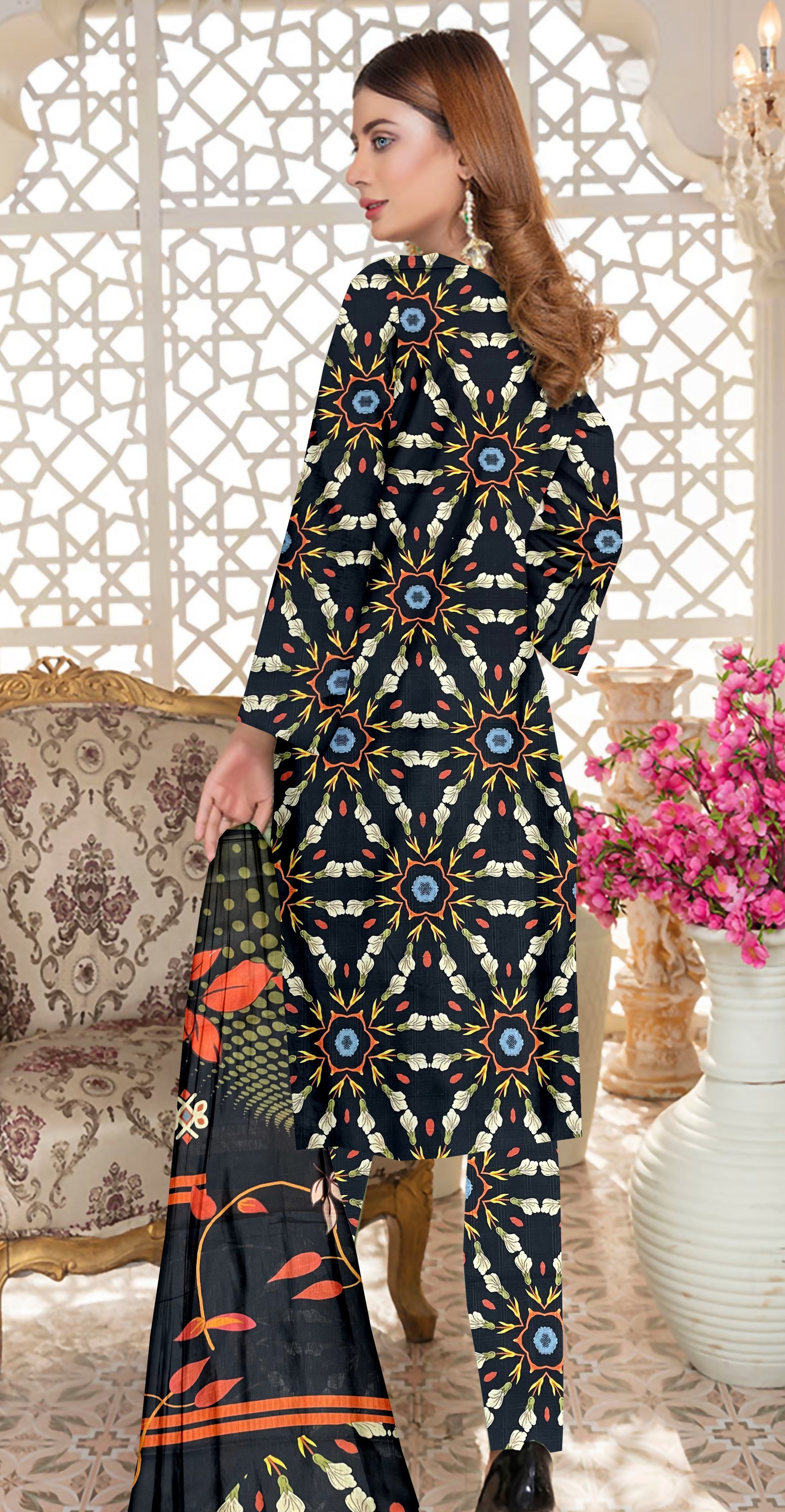 YASHFA NOOR PRINTED LAWN DABI JACQUARD ALLOVER STYLE COLLECTION (3D BANA DORA ) 3PC UNSTICHED YDJ19