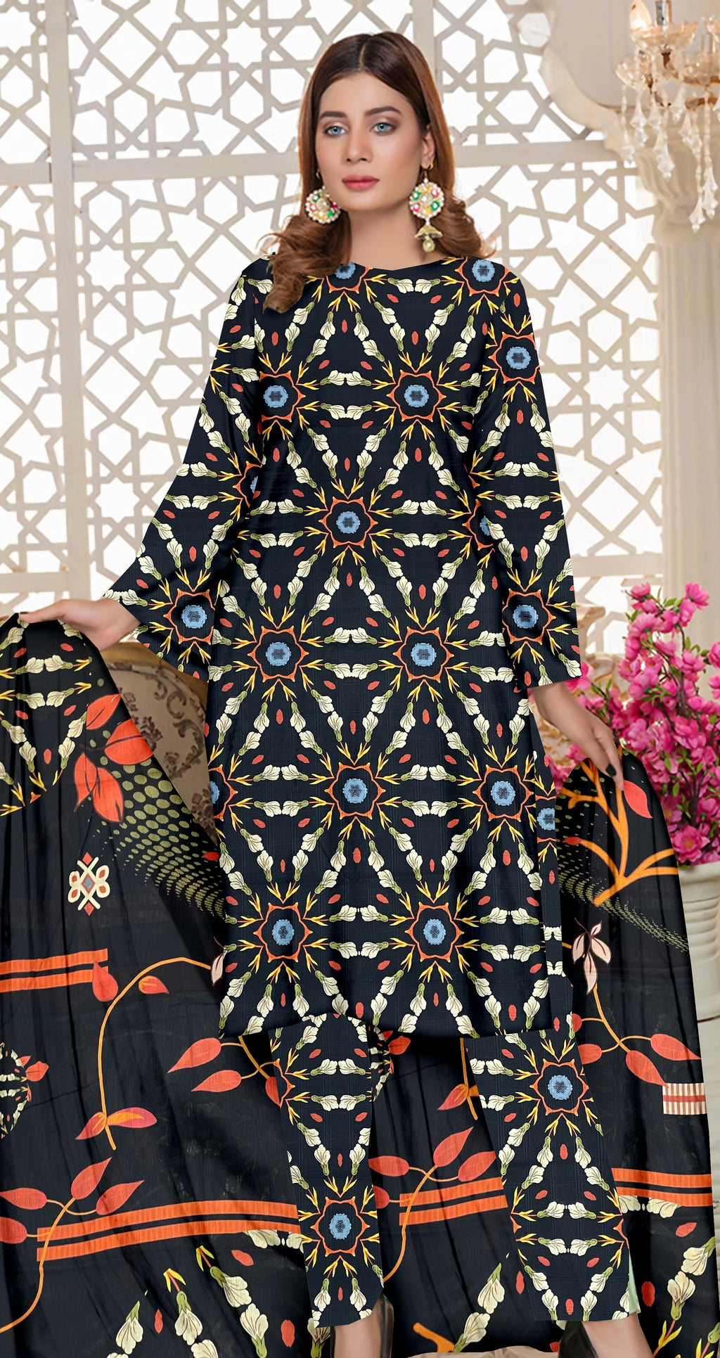 YASHFA NOOR PRINTED LAWN DABI JACQUARD ALLOVER STYLE COLLECTION (3D BANA DORA ) 3PC UNSTICHED YDJ19