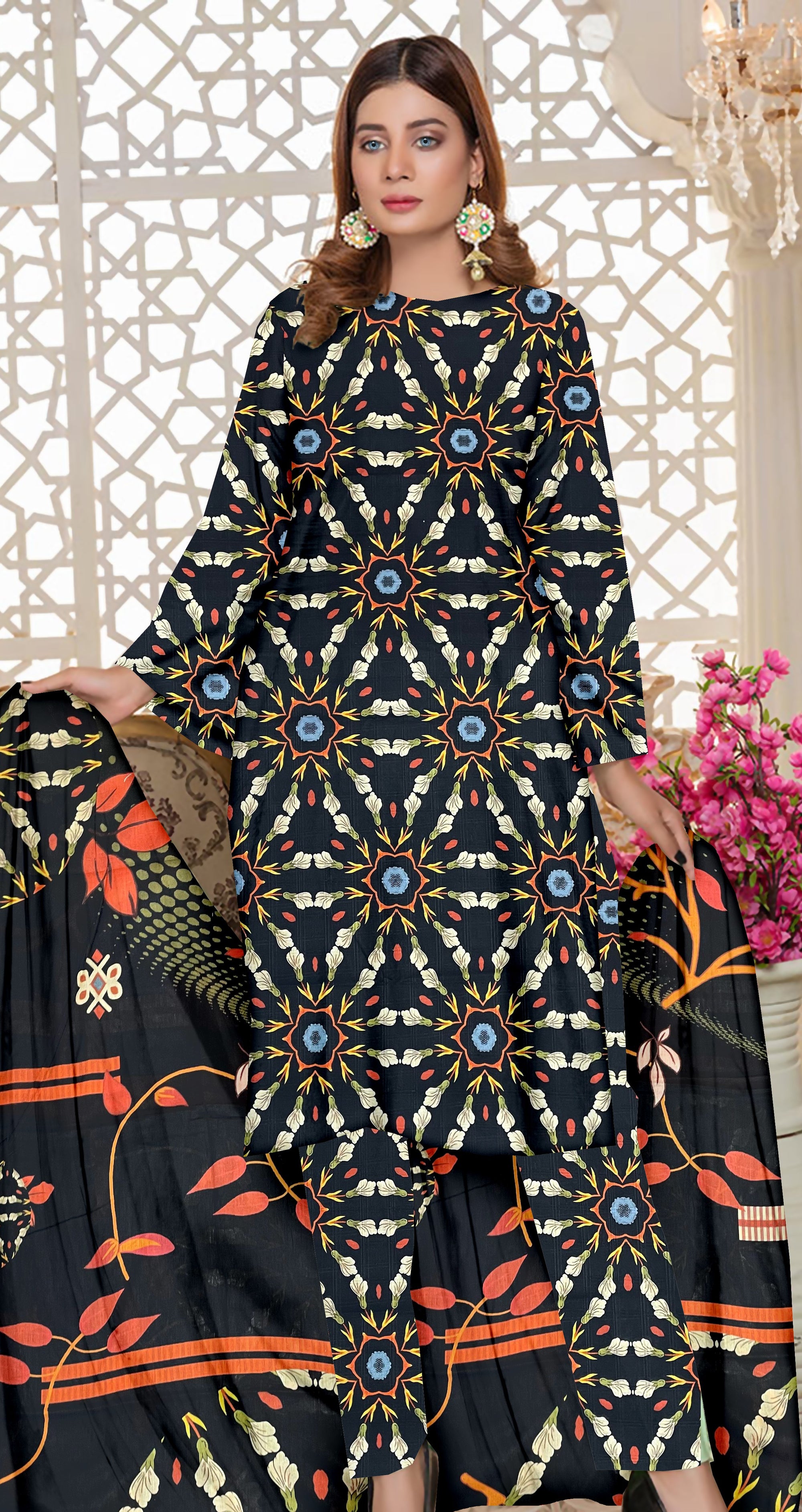 YASHFA NOOR PRINTED LAWN DABI JACQUARD ALLOVER STYLE COLLECTION (3D BANA DORA ) 3PC UNSTICHED YDJ19