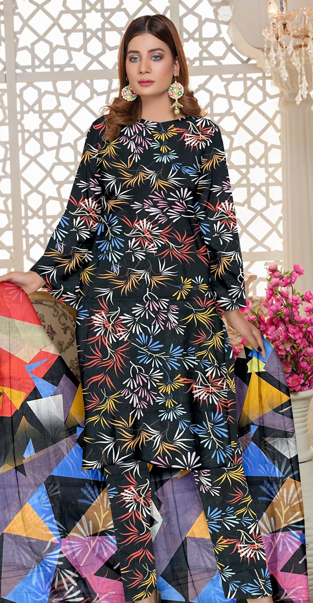 YASHFA NOOR PRINTED LAWN DABI JACQUARD ALLOVER STYLE COLLECTION (3D BANA DORA ) 3PC UNSTICHED YDJ20