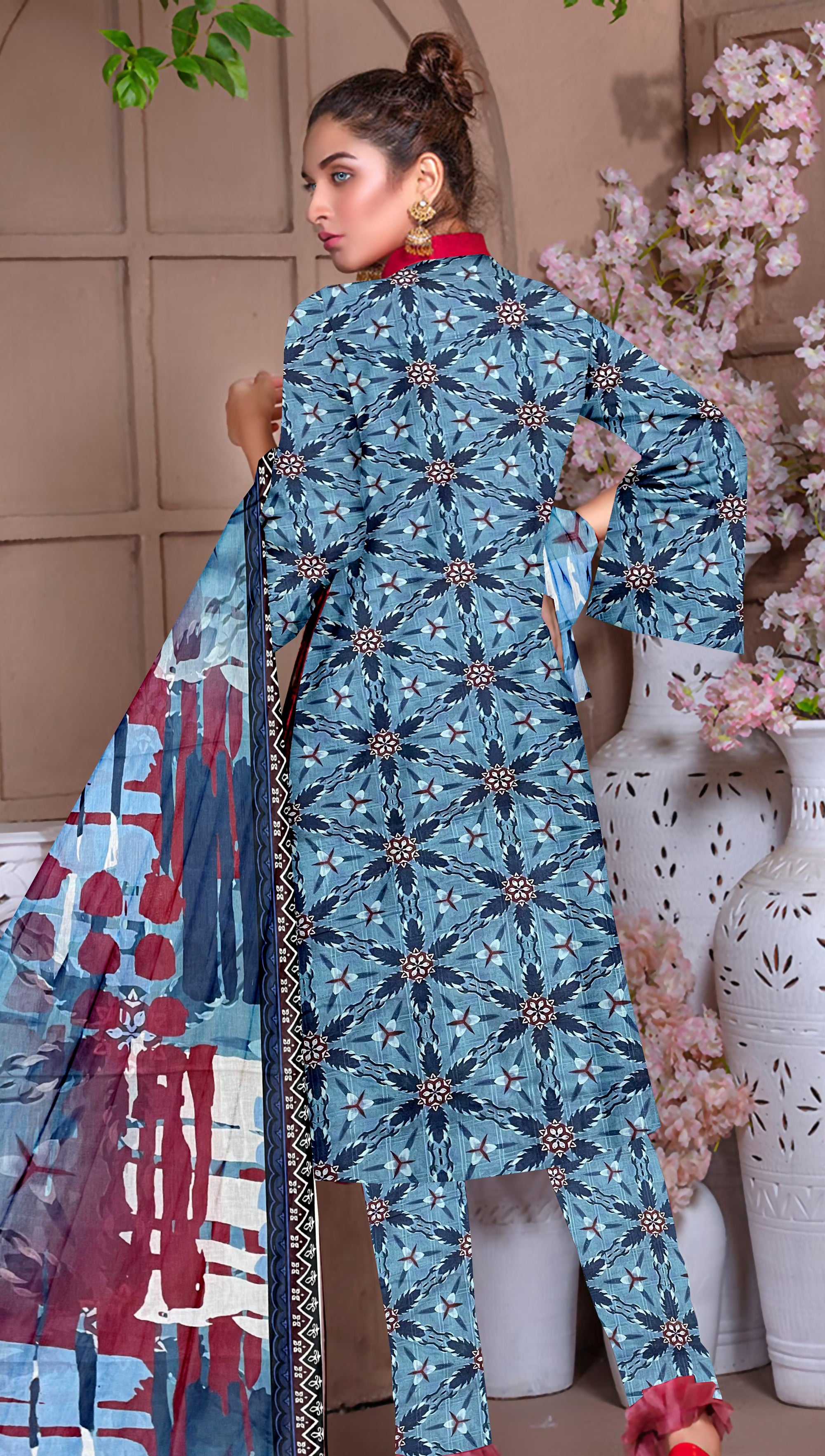 YASHFA NOOR PRINTED LAWN DABI JACQUARD ALLOVER STYLE COLLECTION (3D BANA DORA ) 3PC UNSTICHED YDJ21