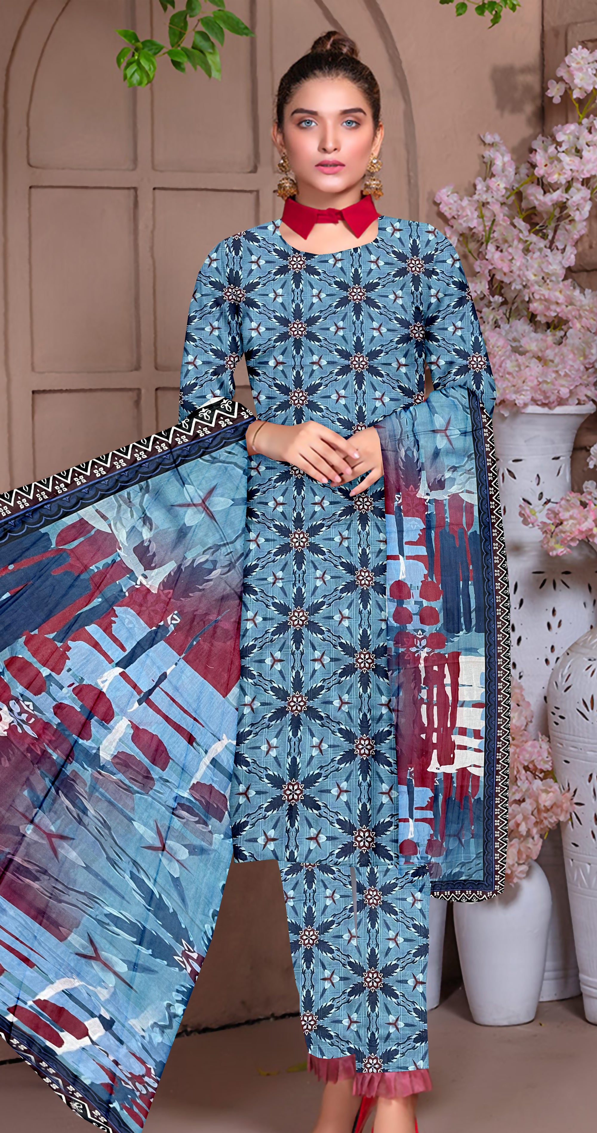 YASHFA NOOR PRINTED LAWN DABI JACQUARD ALLOVER STYLE COLLECTION (3D BANA DORA ) 3PC UNSTICHED YDJ21