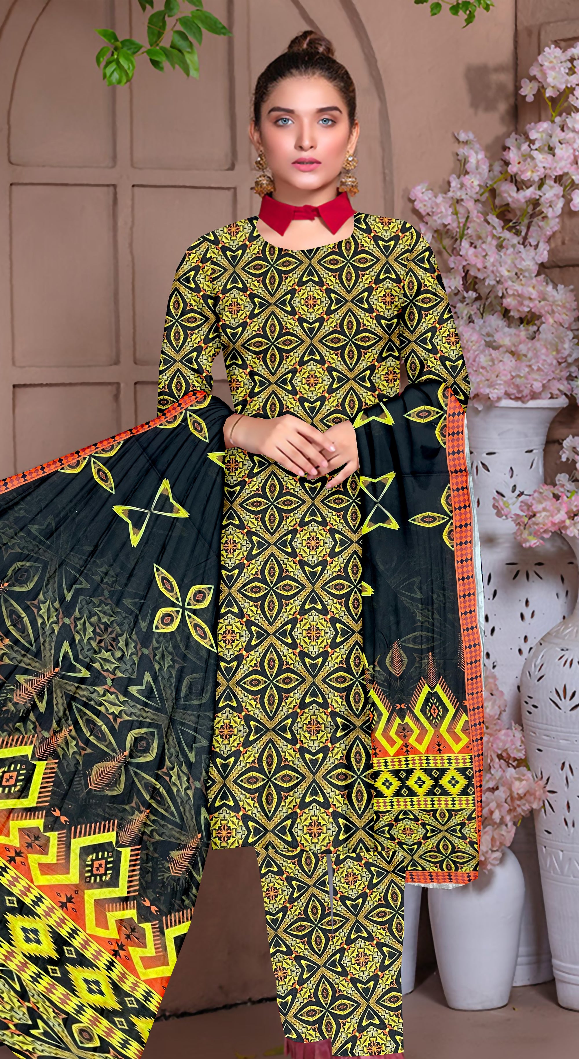 YASHFA NOOR PRINTED LAWN DABI JACQUARD ALLOVER STYLE COLLECTION (3D BANA DORA ) 3PC UNSTICHED YDJ22