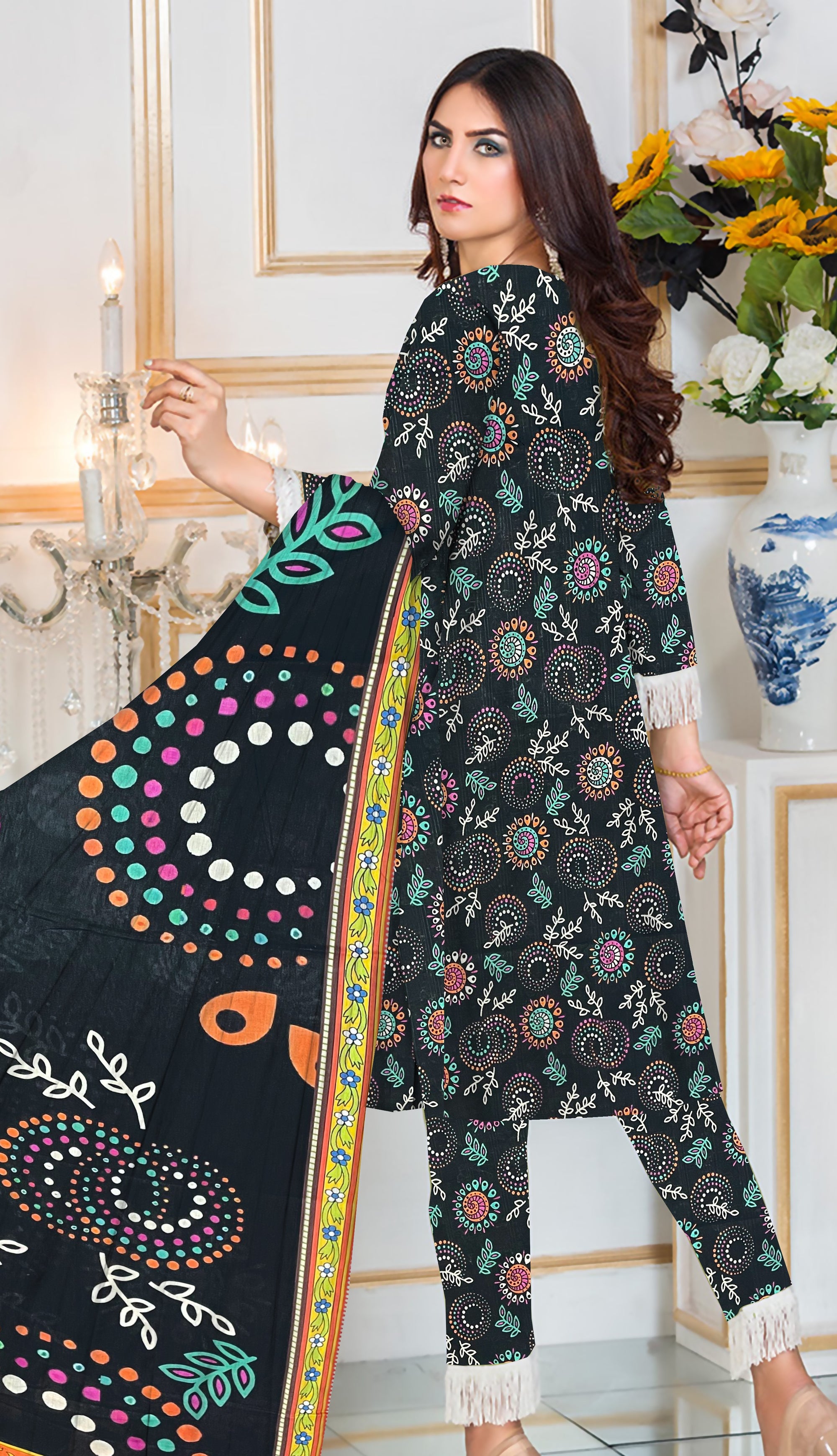 YASHFA NOOR PRINTED LAWN DABI JACQUARD ALLOVER STYLE COLLECTION (3D BANA DORA ) 3PC UNSTICHED YDJ23