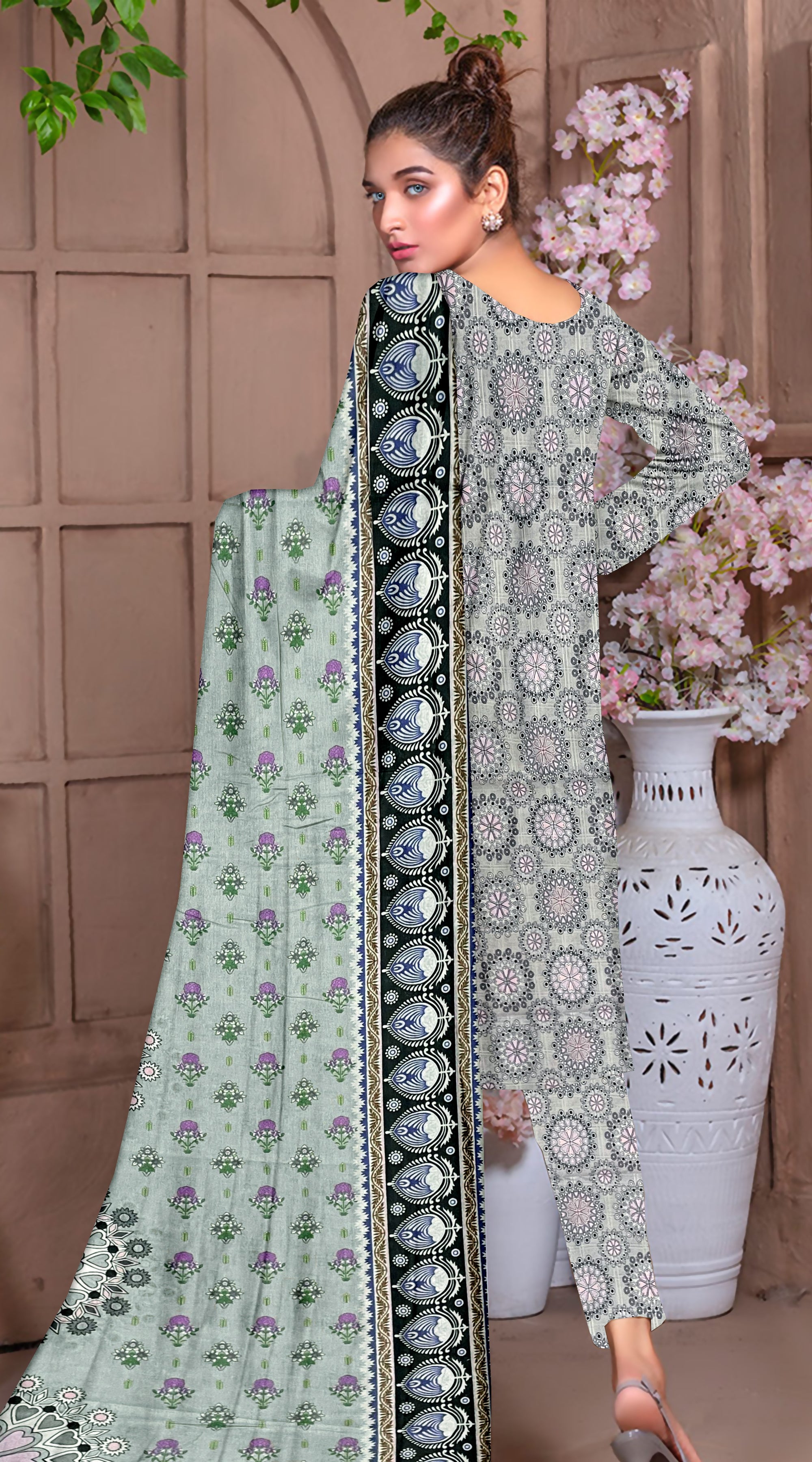 YASHFA NOOR PRINTED LAWN DABI JACQUARD ALLOVER STYLE COLLECTION (3D BANA DORA ) 3PC UNSTICHED YDJ25