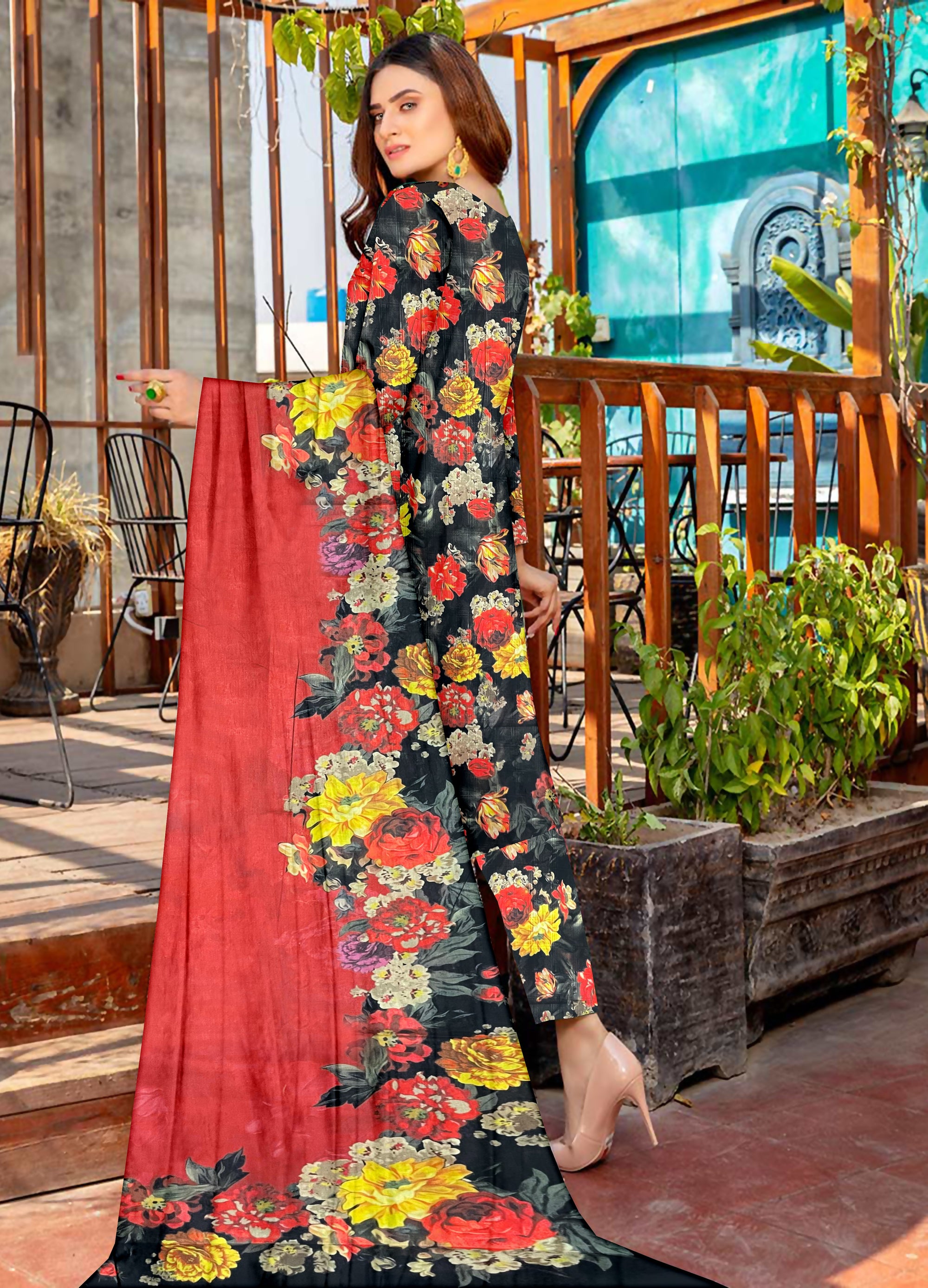 YASHFA NOOR PRINTED LAWN DABI JACQUARD ALLOVER STYLE COLLECTION (3D BANA DORA ) 3PC UNSTICHED YDJ02
