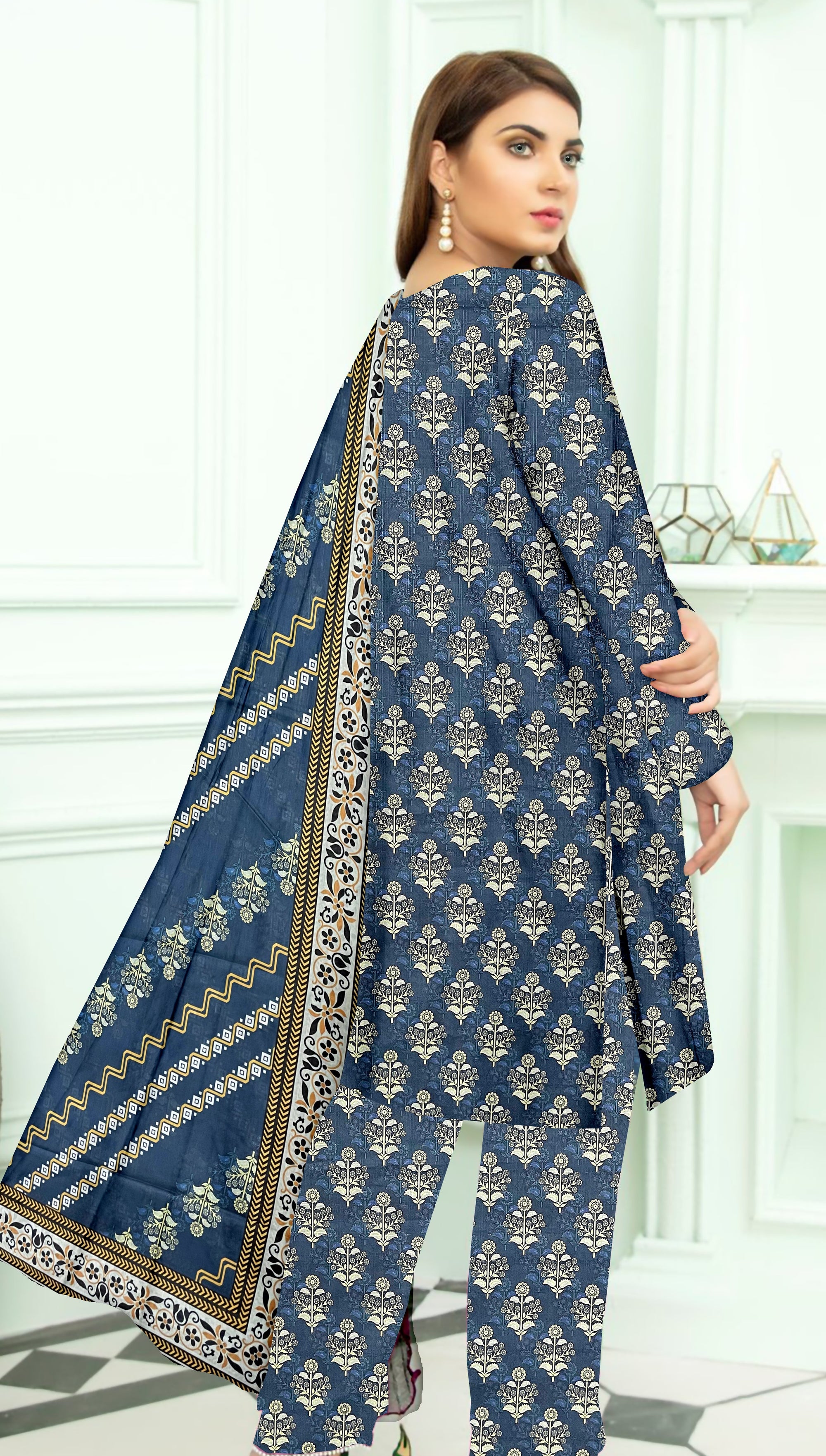 YASHFA NOOR PRINTED LAWN DABI JACQUARD ALLOVER STYLE COLLECTION (3D BANA DORA ) 3PC UNSTICHED YDJ05