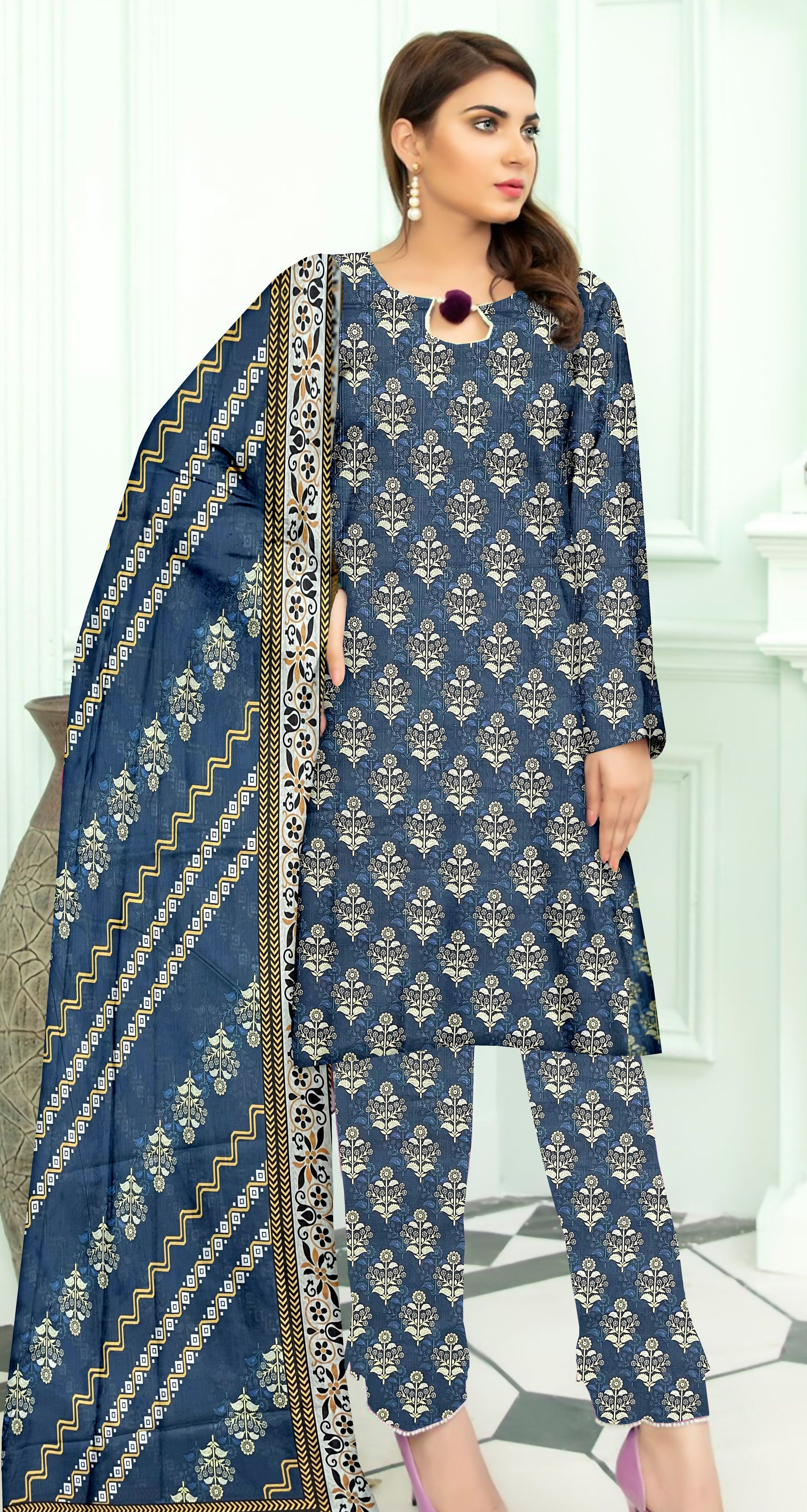 YASHFA NOOR PRINTED LAWN DABI JACQUARD ALLOVER STYLE COLLECTION (3D BANA DORA ) 3PC UNSTICHED YDJ05