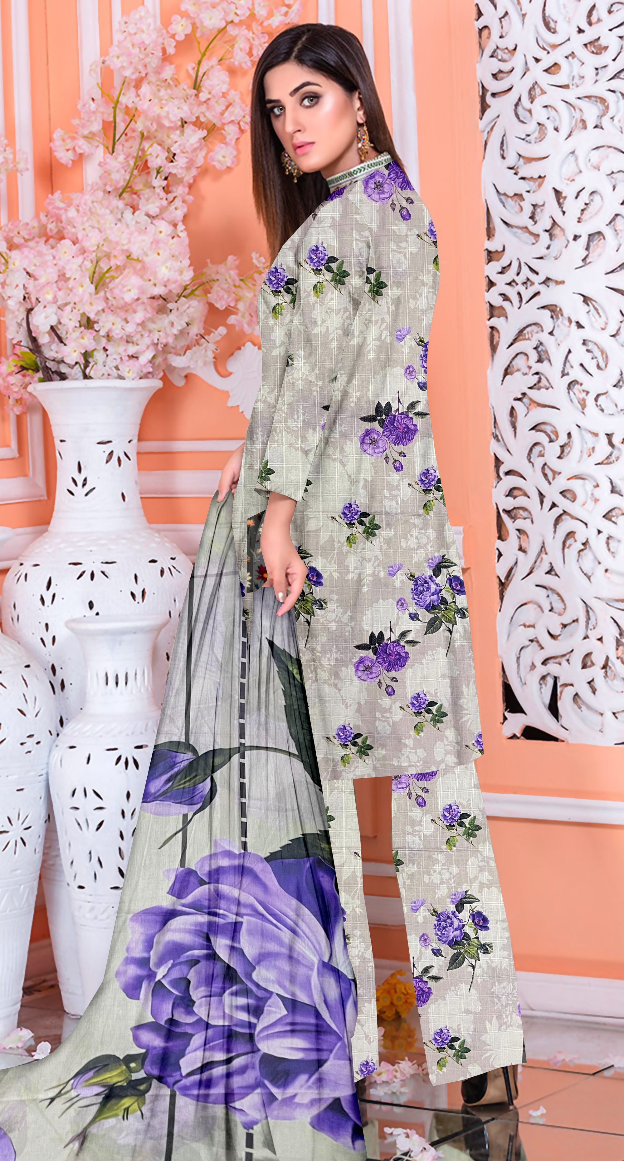 YASHFA NOOR PRINTED LAWN DABI JACQUARD ALLOVER STYLE COLLECTION (3D BANA DORA ) 3PC UNSTICHED YDJ07