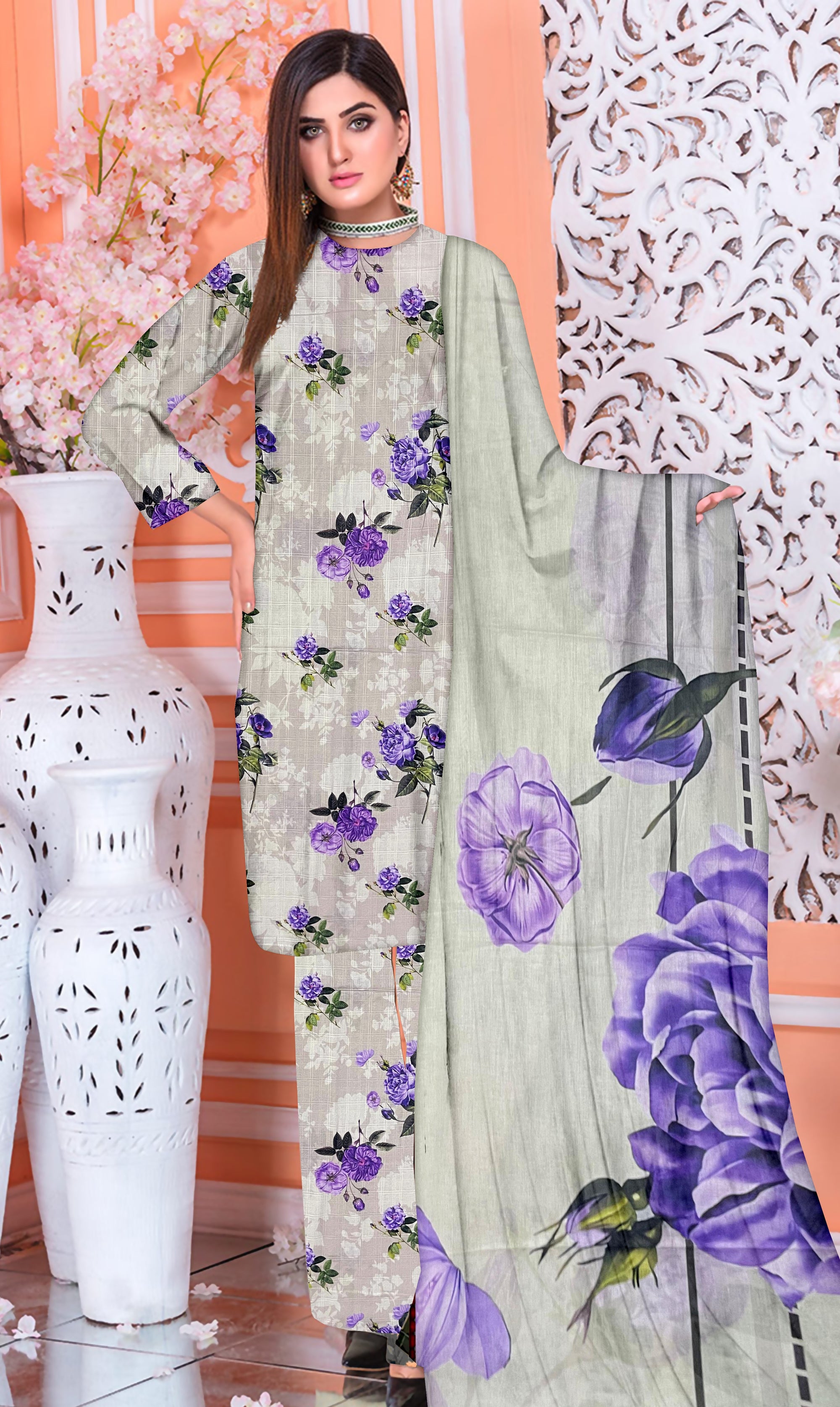 YASHFA NOOR PRINTED LAWN DABI JACQUARD ALLOVER STYLE COLLECTION (3D BANA DORA ) 3PC UNSTICHED YDJ07