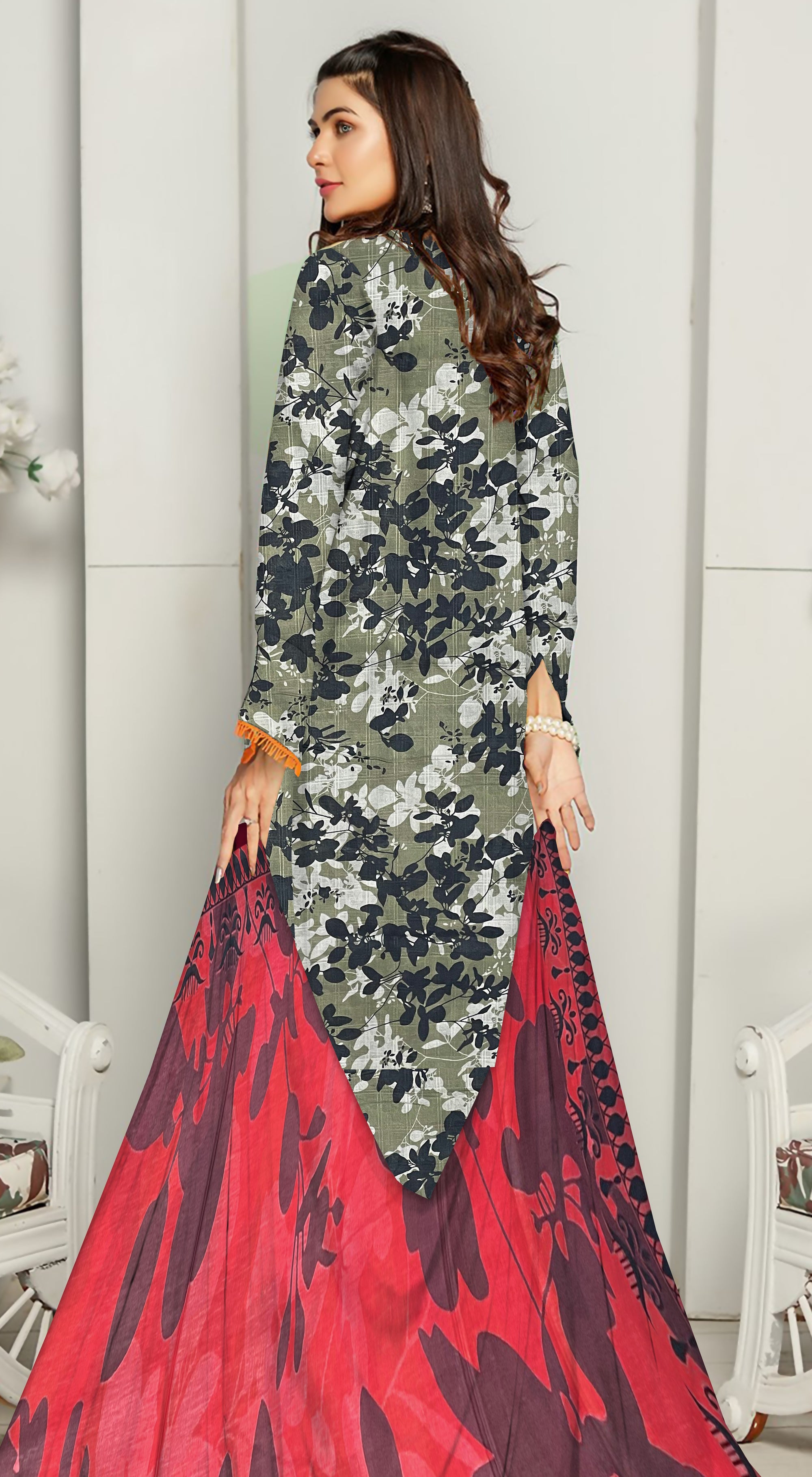 YASHFA NOOR PRINTED LAWN DABI JACQUARD ALLOVER STYLE COLLECTION (3D BANA DORA ) 3PC UNSTICHED YDJ09