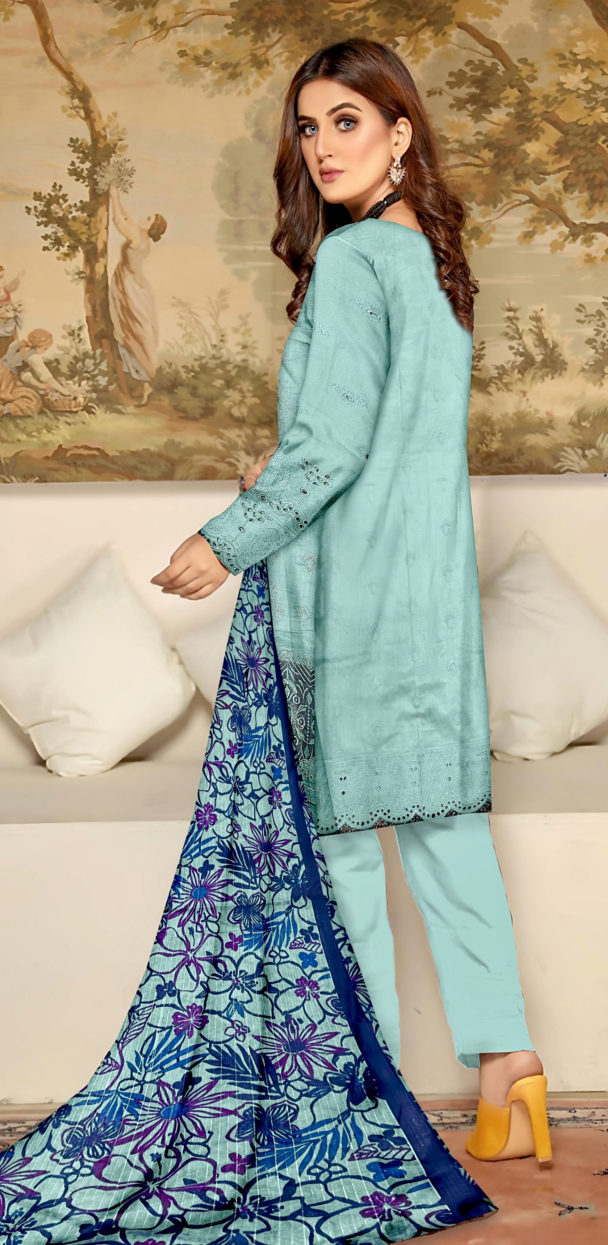 YASHFA NOOR LAWN CHIKANKARI COLLECTION UNSTICHED 3PC YC04