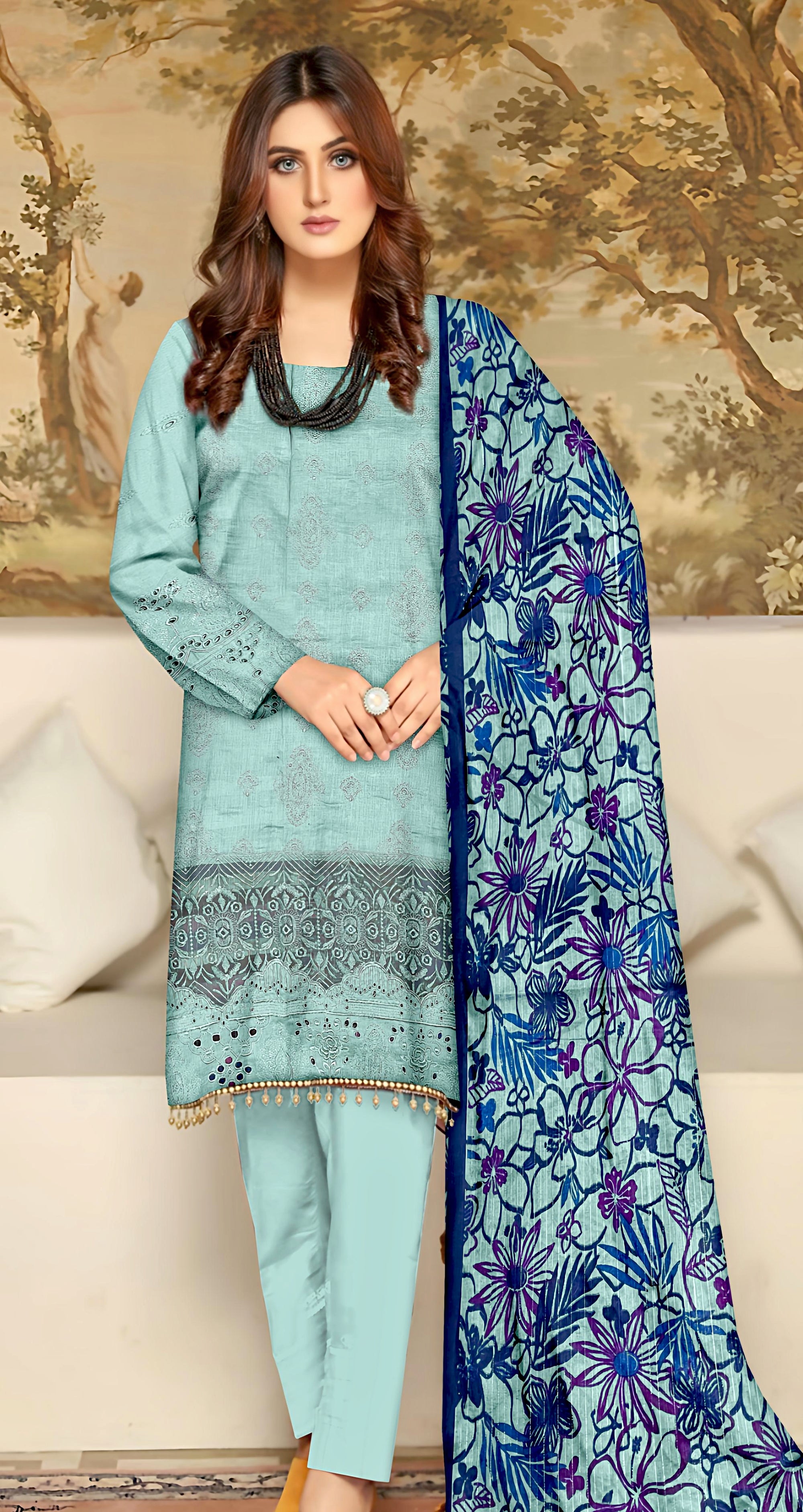 YASHFA NOOR LAWN CHIKANKARI COLLECTION UNSTICHED 3PC YC04