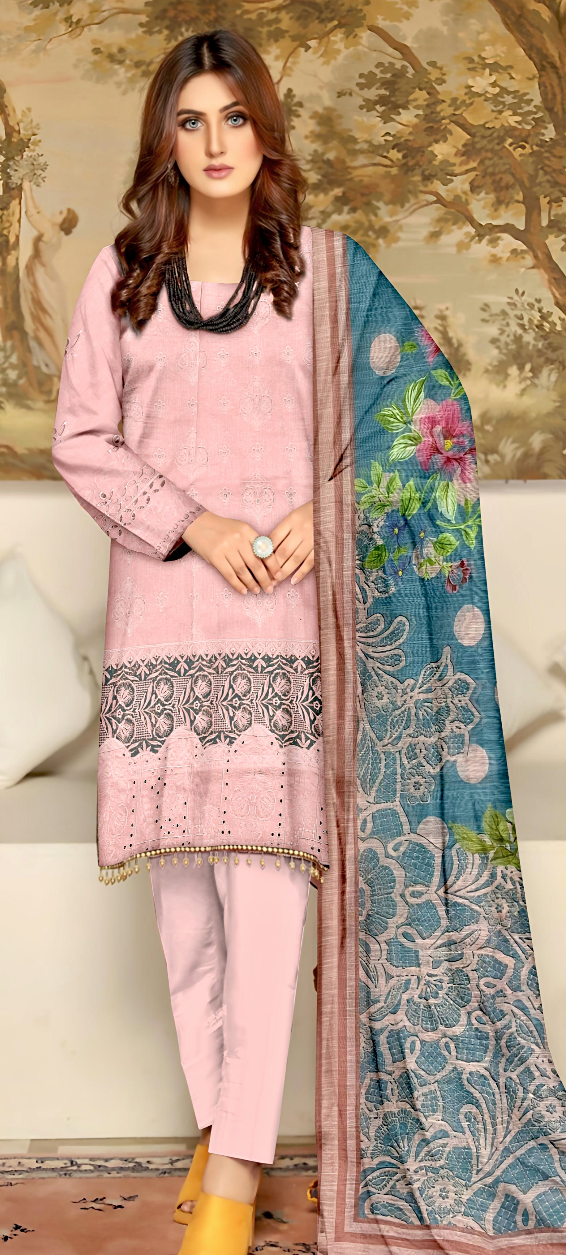 YASHFA NOOR LAWN CHIKANKARI COLLECTION UNSTICHED 3PC YC05