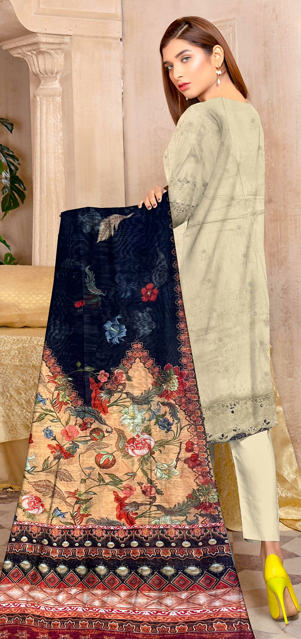 YASHFA NOOR LAWN CHIKANKARI COLLECTION UNSTICHED 3PC YC06
