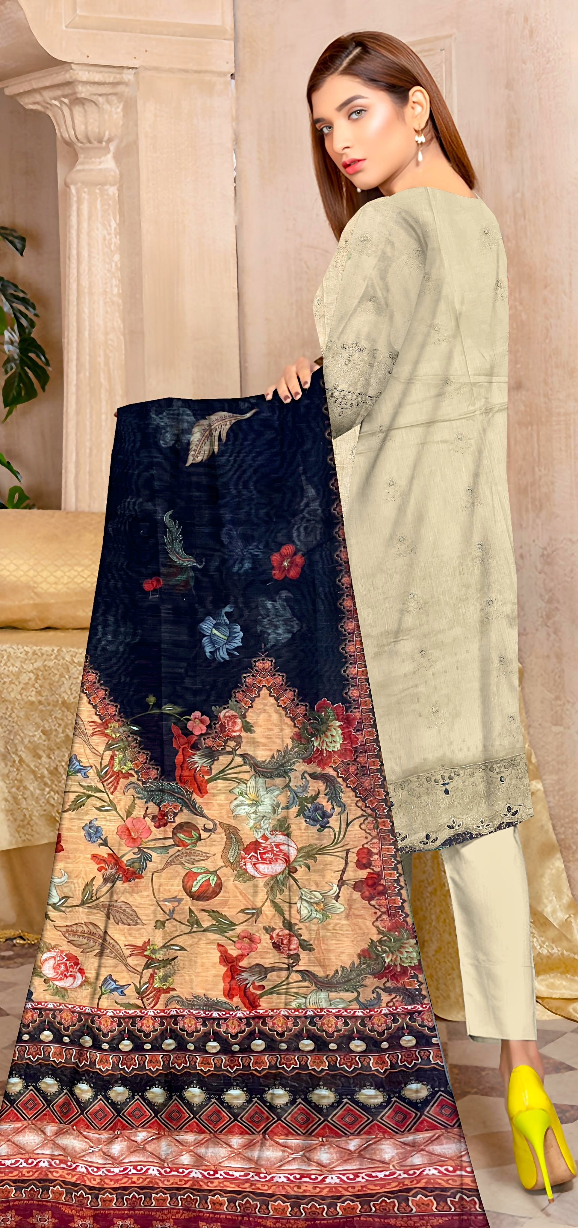 YASHFA NOOR LAWN CHIKANKARI COLLECTION UNSTICHED 3PC YC06