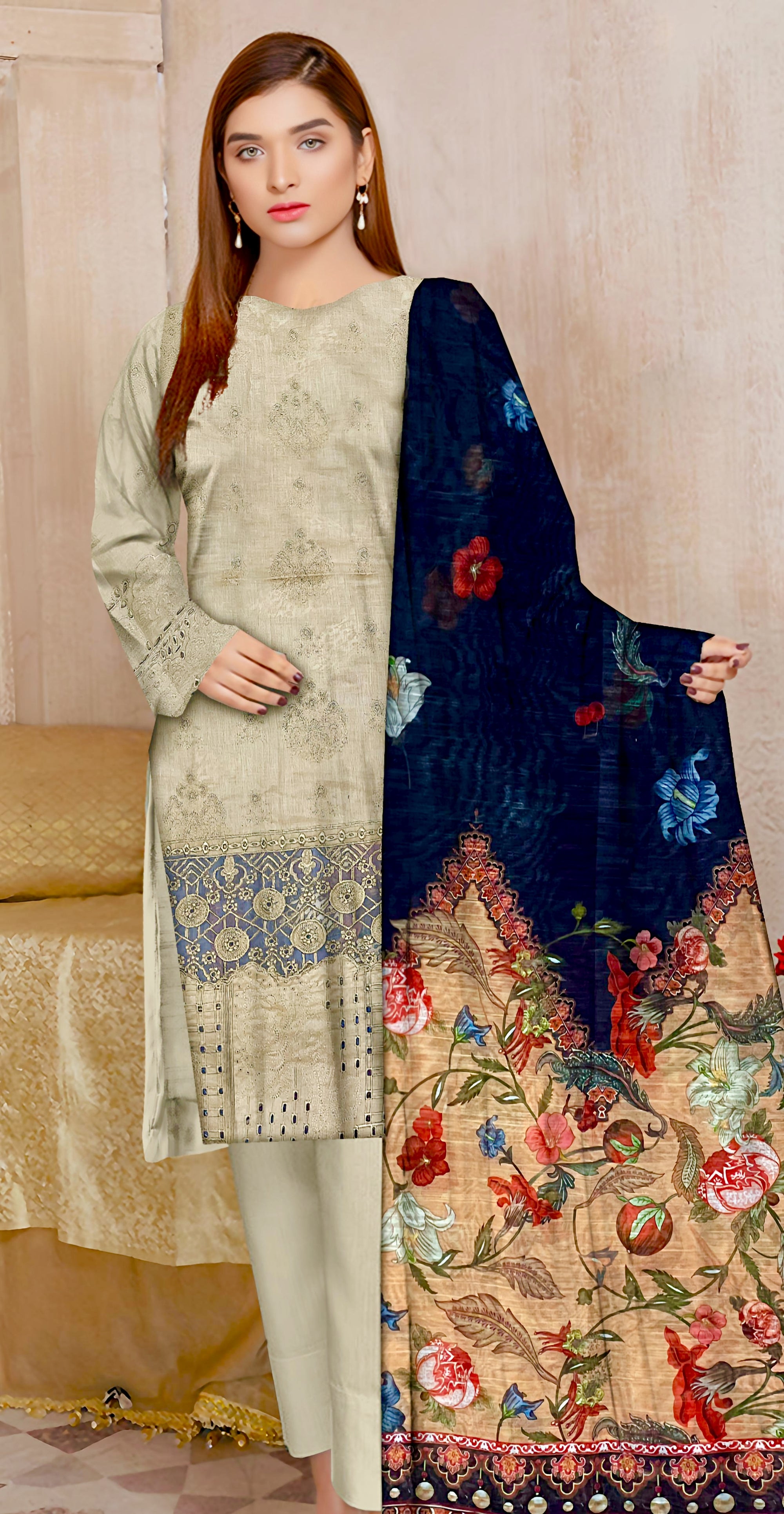 YASHFA NOOR LAWN CHIKANKARI COLLECTION UNSTICHED 3PC YC06