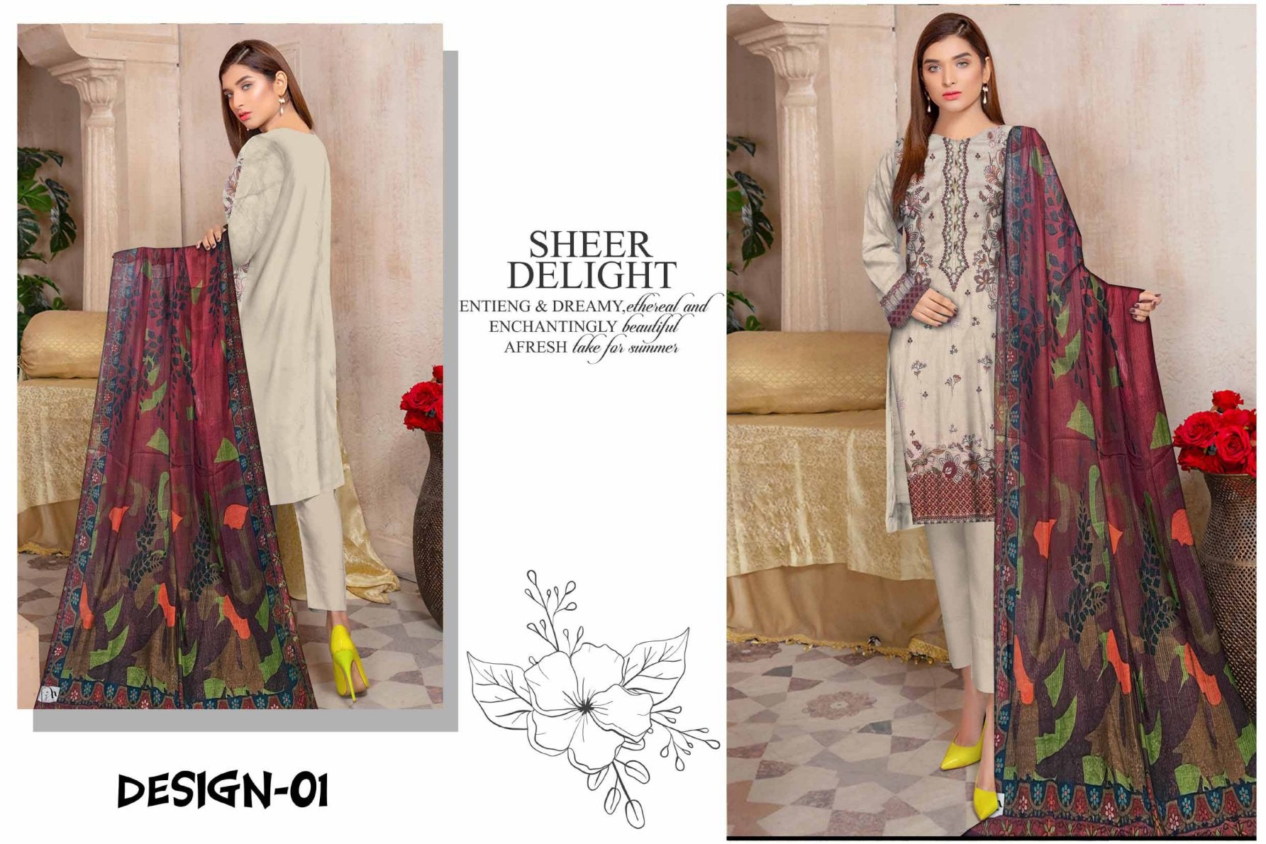 LUXURY EMBROIDERED LAWN COLLECTION 3PC EYN01