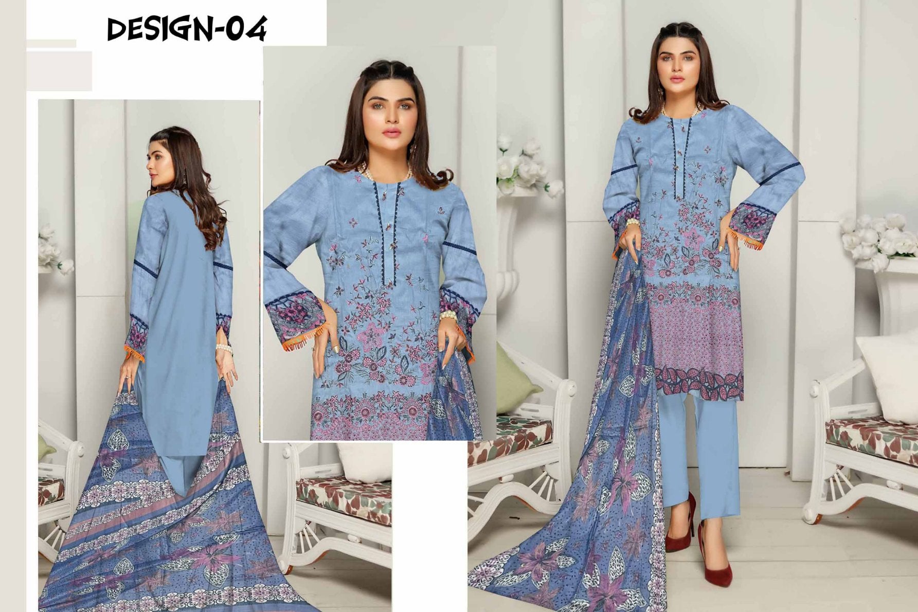 LUXURY EMBROIDERED LAWN COLLECTION 3PC EYN04