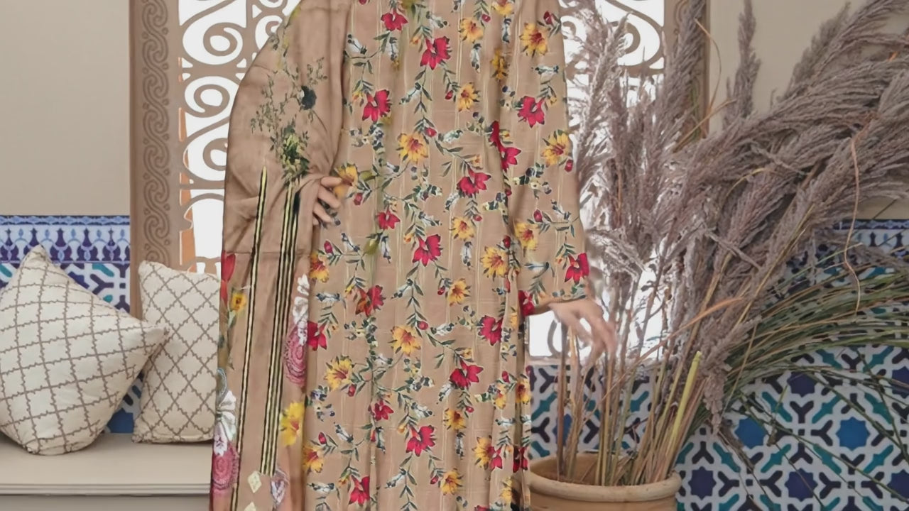 YASHFA NOOR PRINTED LAWN DABI JACQUARD ALLOVER STYLE COLLECTION (3D BANA DORA ) 3PC UNSTICHED YDJ04